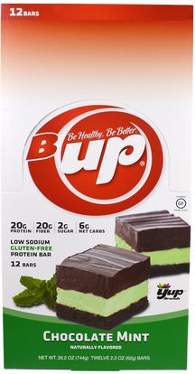 YUP, B Up Protein Bar, Chocolate Mint, 12 Bars, 2.2 oz (62 g) Each ,والرياضة، والبروتين أشرطة