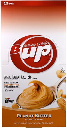 YUP, B Up Protein Bar, Peanut Butter, 12 Bars, 2.2 oz (62 g) Each ,والرياضة، والبروتين أشرطة