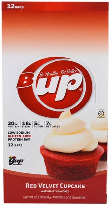 YUP, B UP Protein Bar, Red Velvet Cupcake, 12 Bars, 2.2 oz (62 g) Each ,والمكملات الغذائية، والحانات الغذائية، والرياضة