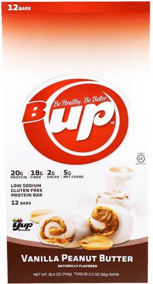 YUP, B Up Protein Bar, Vanilla Peanut Butter, 12 Bars, 2.2 oz (62 g) Each ,والرياضة، والبروتين أشرطة