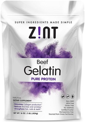 Z!NT, Beef Gelatin, Pure Protein, 16 oz (454 g) ,المكملات الغذائية، البروتين، صحة الأظافر، الجيلاتين