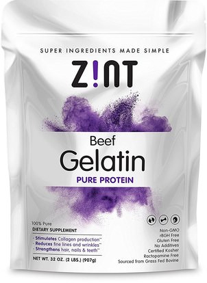 Z!NT, Beef Gelatin, Pure Protein, 32 oz (907 g) ,المكملات الغذائية، البروتين، صحة الأظافر، الجيلاتين