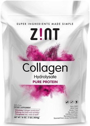 Z!NT, Collagen Hydrolysate, Pure Protein, 16 oz (454 g) ,الصحة، العظام، هشاشة العظام، الكولاجين