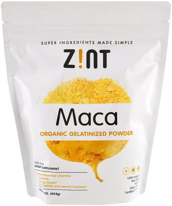 Z!NT, Maca, Organic Gelatinized Powder, 16 oz (454 g) ,المكملات الغذائية، أدابتوغين، سوبرفوودس