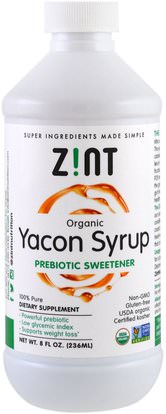 Z!NT, Organic Yacon Syrup, Prebiotic Sweetener, 8 fl oz (236 ml) ,الطعام، المحليات، المكملات الغذائية