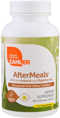 Zahler, AfterMeals, Effective Antiacid and Digestive Aid, 100 Chewable Tablets ,المكملات الغذائية، والإنزيمات