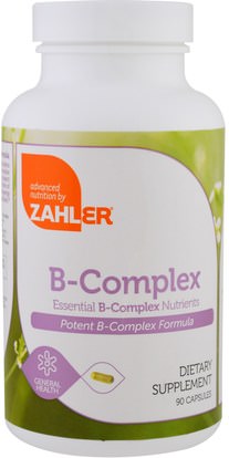 Zahler, B-Complex, Essential B-Complex Nutrients, 90 Capsules ,الفيتامينات، فيتامين ب المعقدة، الصحة، مكافحة الإجهاد