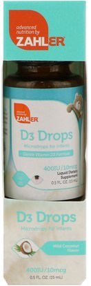 Zahler, D3 Drops, Microdrops for Infants, Mild Coconut Flavor, 0.5 fl oz (15 ml) ,صحة الطفل، الطفل، ملاحق الرضع، الفيتامينات