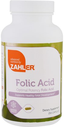 Zahler, Folic Acid, Optimal Potency Folic Acid, 250 Capsules ,الفيتامينات، حمض الفوليك