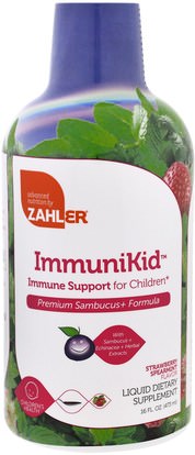 Zahler, ImmuniKid, Immune Support for Children, Strawberry Spearmint, 16 fl oz (473 ml) ,وصحة الأطفال، والانفلونزا الباردة والفيروسية