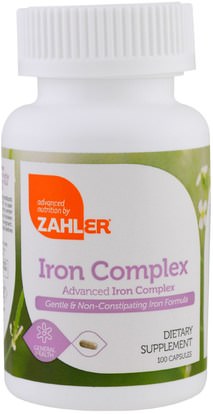 Zahler, Iron Complex, Advanced Iron Complex, 100 Capsules ,المكملات الغذائية، والمعادن، والحديد