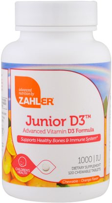 Zahler, Junior D3, Advanced Vitamin D3 Formula, Orange, 1,000 IU, 120 Chewable Tablets ,الفيتامينات، فيتامين d3