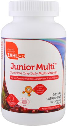 Zahler, Junior Multi, Complete One-Daily Multi-Vitamin, Natural Cherry Flavor, 180 Chewable Tablets ,الفيتامينات، الفيتامينات
