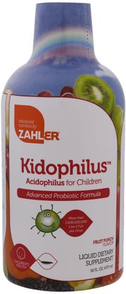 Zahler, Kidophilus, Acidophilus for Children, Fruit Punch, 16 fl oz (473 ml) ,والمكملات، وصحة الأطفال