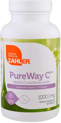 Zahler, PureWay C, Advanced Vitamin C, 1,000 mg, 90 Tablets ,المكملات الغذائية، مضادات الأكسدة، الفيتامينات