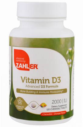 Zahler, Vitamin D3, Orange Flavor, 2000 IU, 120 Chewable Tablets ,الفيتامينات، فيتامين d3