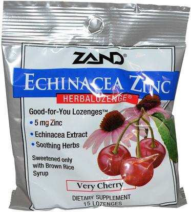 Zand, Echinacea Zinc, Herbalozenge, Very Cherry, 15 Lozenges ,المكملات الغذائية، المعادن، الزنك معينات، الصحة، البرد والانفلونزا