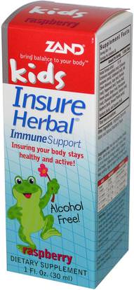 Zand, Kids, Insure Herbal, Immune Support, Raspberry, 1 fl oz (30 ml) ,صحة الأطفال، والسعال انفلونزا البرد
