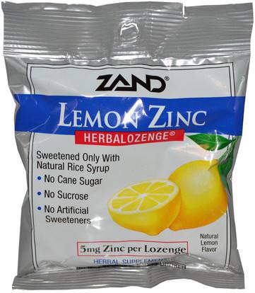Zand, Lemon Zinc, Herbalozenge, Natural Lemon Flavor, 15 Lozenges ,المكملات الغذائية، المعادن، الزنك معينات، الصحة، البرد والانفلونزا