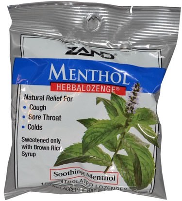Zand, Menthol, Herbalozenge, Soothing Menthol, 15 Mentholated Lozenges ,والصحة، والانفلونزا الباردة والفيروسية والبرد والانفلونزا، والسعال قطرات