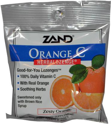 Zand, Orange C, Herbalozenge, Zesty Orange, 15 Lozenges ,والصحة، والرئة والقصبات الهوائية، والسعال قطرات