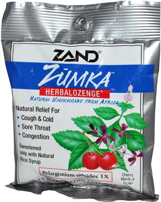 Zand, Zumka, Herbalozenge, Cherry Menthol Flavor, 15 Homeopathic Lozenges ,والصحة، والانفلونزا الباردة والفيروسية والبرد والانفلونزا، والسعال قطرات