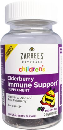 Zarbees, Childrens, Mighty Bee, Elderberry immune Support, Natural Berry, 21 Gummies ,صحة الطفل، أطفال غوميز