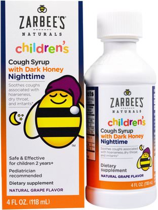 Zarbees, Childrens Nighttime Cough Syrup, Natural Grape Flavor, 4 fl oz (118 ml) ,المكملات الغذائية، الميلاتونين 1 ملغ