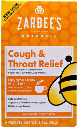 Zarbees, Cough & Throat Relief, Daytime Drink, Apple Spice, 6 Packets, 3.4 oz (96 g) ,والصحة، والانفلونزا الباردة والفيروسية، ورذاذ الرعاية الحلق والبرد والانفلونزا