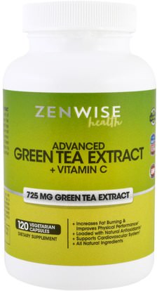 Zenwise Health, Advanced Green Tea Extract Plus Vitamin C, 120 Veggie Caps ,المكملات الغذائية، مضادات الأكسدة، الشاي الأخضر، الأعشاب، إغغ