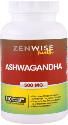 Zenwise Health, Ashwagandha, 500 mg, 120 Veggie Caps ,المكملات الغذائية، أدابتوغن، الأعشاب