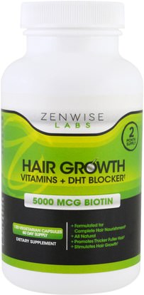 Zenwise Health, Hair Growth, Vitamins Plus DHT Blocker, 120 Veggie Caps ,الفيتامينات، فيتامين ب
