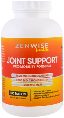 Zenwise Health, Joint Support, Pro-Mobility Formula with Glucosamine, Chondroitin and MSM, 180 Tablets ,والصحة، والعظام، وهشاشة العظام، والصحة المشتركة