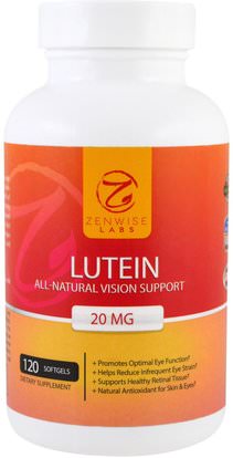 Zenwise Health, Lutein, All Natural Vision Support, 20 mg, 120 Softgels ,المكملات الغذائية، مضادات الأكسدة، اللوتين