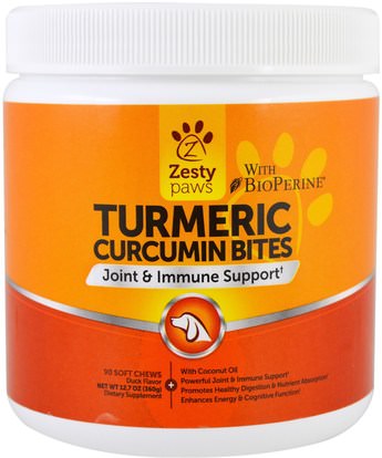Zesty Paws, Turmeric, Curcumin Bites For Dogs, Joint & Immune Support, Duck Flavor, 90 Soft Chews ,المكملات الغذائية، مضادات الأكسدة، الكركمين، رعاية الحيوانات الأليفة