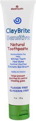 Zion Health, ClayBrite, Sensitive Natural Toothpaste, 4 oz (120 g) ,صحة الطفل، رعاية الفم عن طريق الفم، العناية بالأسنان عن طريق الفم
