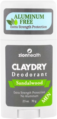 Zion Health, ClayDry Mens Deodorant, Sandalwood, 2.5 oz (70 g) ,حمام، الجمال، مزيل العرق