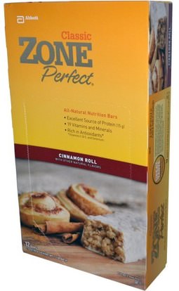 ZonePerfect, Classic, All-Natural Nutrition Bars, Cinnamon Roll, 12 Bars, 1.76 oz (50 g) Each ,والرياضة، والحانات البروتين، والحانات الغذائية