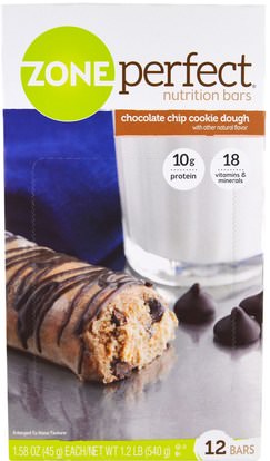 ZonePerfect, Nutrition Bars, Chocolate Chip Cookie Dough, 12 Bars, 1.58 oz (45 g) Each ,والرياضة، والحانات البروتين، والوجبات الخفيفة، والوجبات الخفيفة الصحية