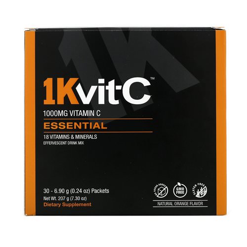 1Kvit-C, Vitamin C, Essential, Effervescent Drink Mix, Natural Orange Flavor, 1,000 mg, 30 Packets, 0.24 oz (6.90 g) Each فوائد