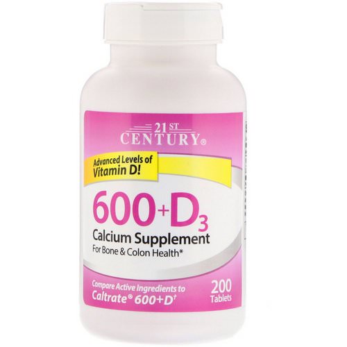 21st Century, 600+D3, Calcium Supplement, 200 Tablets فوائد