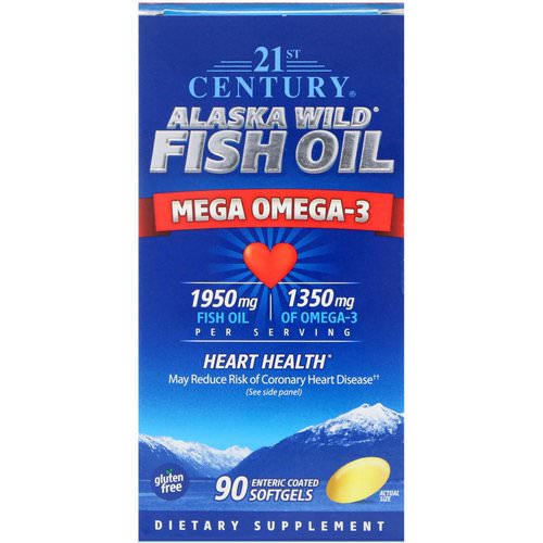 21st Century, Alaska Wild Fish Oil, Mega Omega-3, 90 Enteric Coated Softgels فوائد
