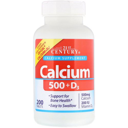 21st Century, Calcium 500 + D3, 200 Tablets فوائد