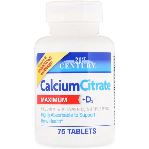 21st Century, Calcium Citrate Maximum + D3, 75 Tablets فوائد