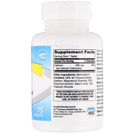21st Century, Calcium Supplement 600, 75 Tablets:الكالسي,م ,المعادن