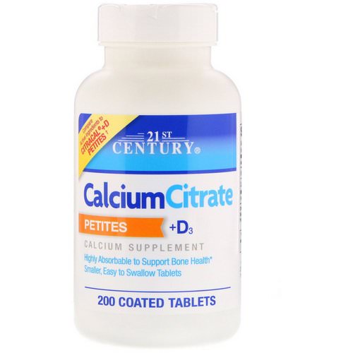 21st Century, CalciumCitrate Petites + D3, 200 Coated Tablets فوائد