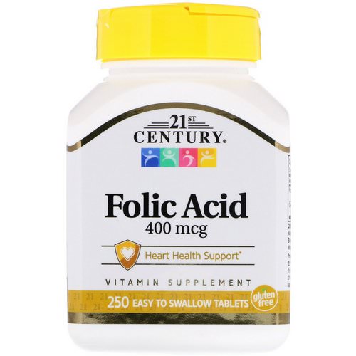 21st Century, Folic Acid, 400 mcg, 250 Easy to Swallow Tablets فوائد