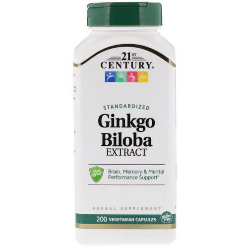 21st Century, Ginkgo Biloba Extract, Standardized, 200 Vegetarian Capsules فوائد