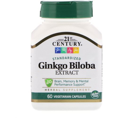21st Century, Ginkgo Biloba Extract, Standardized, 60 Vegetarian Capsules فوائد