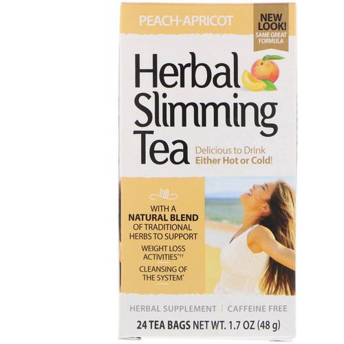21st Century, Herbal Slimming Tea, Peach-Apricot, Caffeine Free, 24 Tea Bags, 1.6 oz (45 g) فوائد
